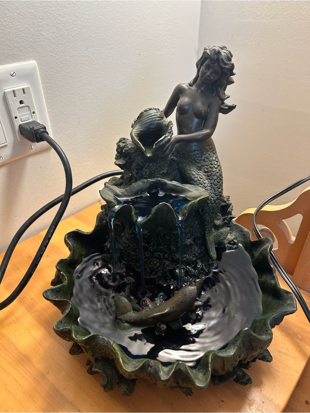 Vintage Mermaid Tabletop Fountain - Heavy Resin construction